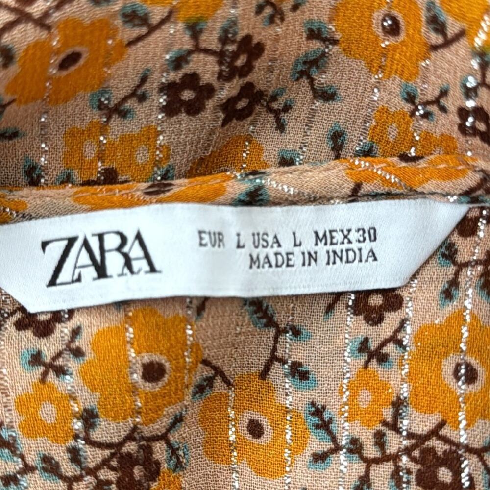 Zara Yellow & Brown Floral Paisley Embroidered Boho Hippie Babydoll Mini Dress - Picture 3 of 4